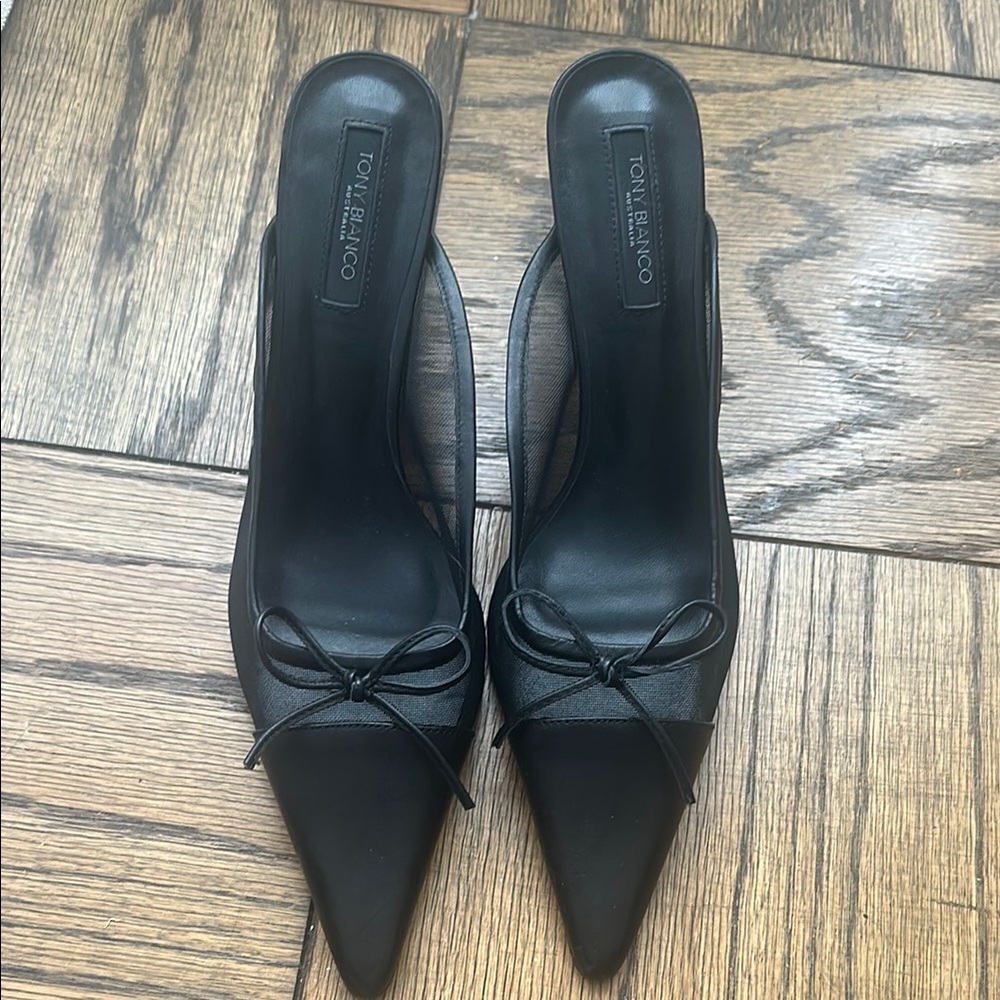 Tony Bianca Classic Pointed Toe Women's kitten Heel Mules Black 10